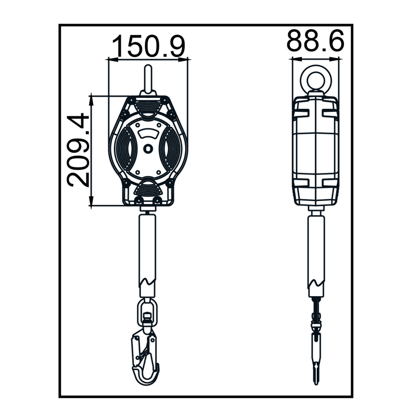 HELIXON-S Polyestergurtband , Höhensicherungsgerät mit automatischem Rückzug 6m, Für vertikalen und horizontalen Gebrauch