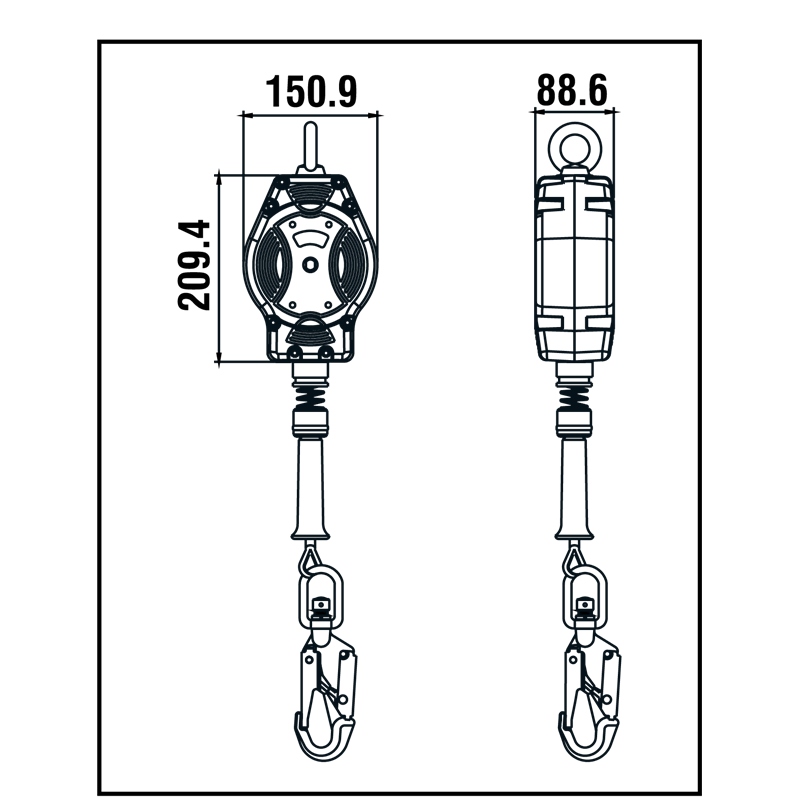 HELIXON-S Stahl Drahtseil, Höhensicherungsgerät mit automatischem Rückzug 7m, Für vertikalen und horizontalen Gebrauch
