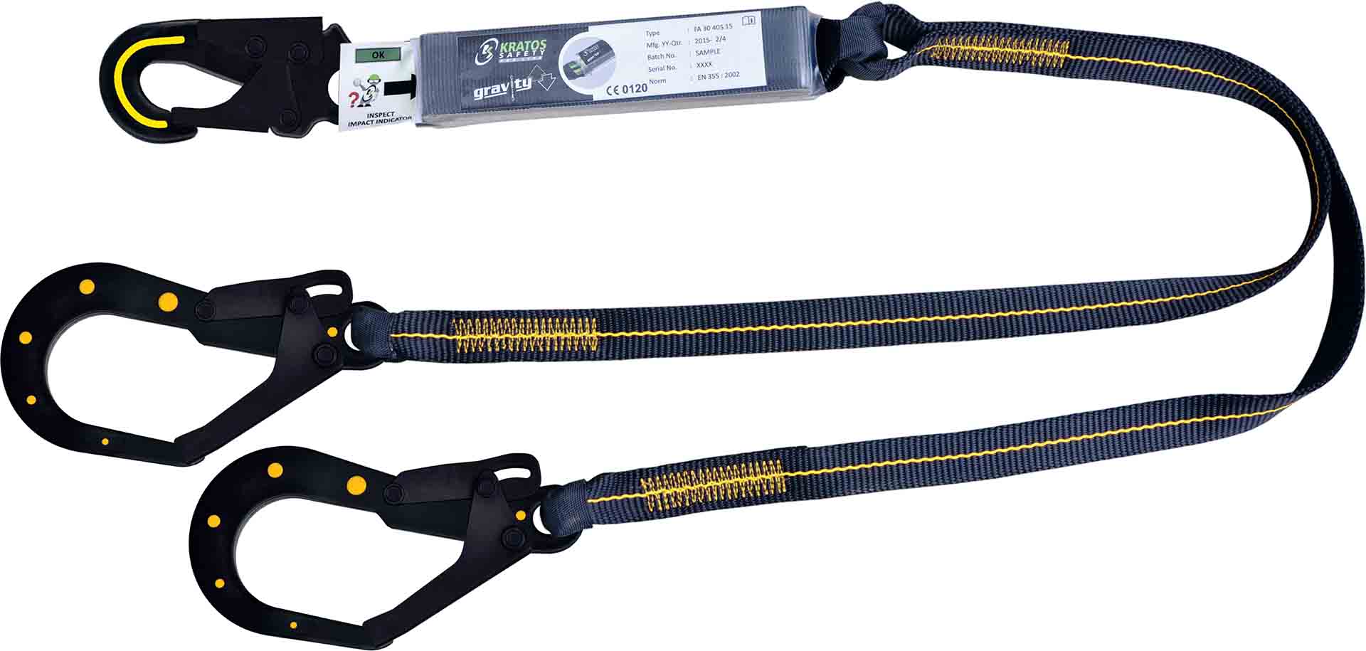 DIELECTRI -Dielektrisches Y-Verbindungsmittel aus Gurtband mit Falldämpfer 1,5 m, mit einem Dielektrischen Karabiner und Dielektrischen Gerüsthaken