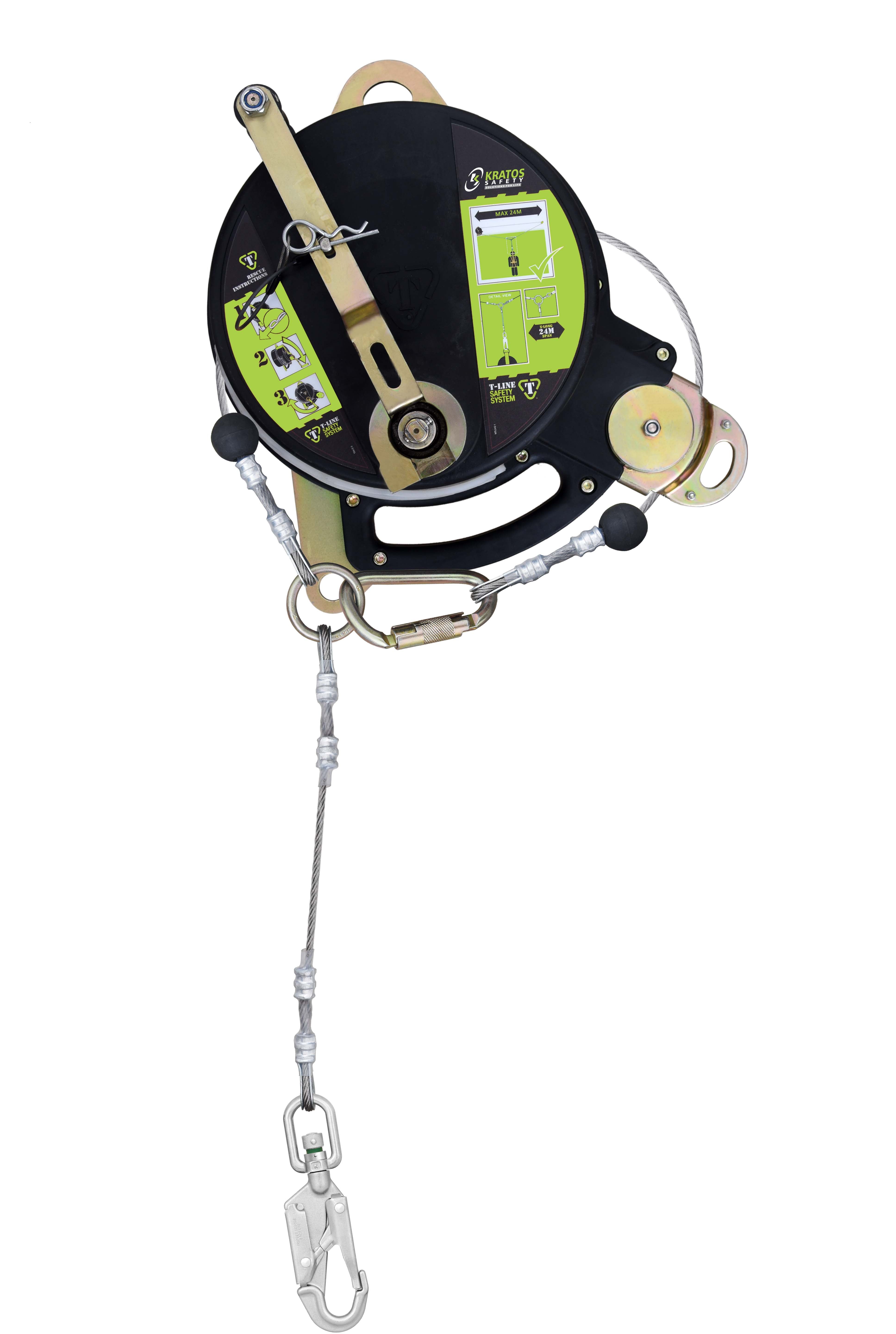 T-LINE, Retractable fall arrester with stainless steel dual safety cable with integrated recovery system, lg. 24 m